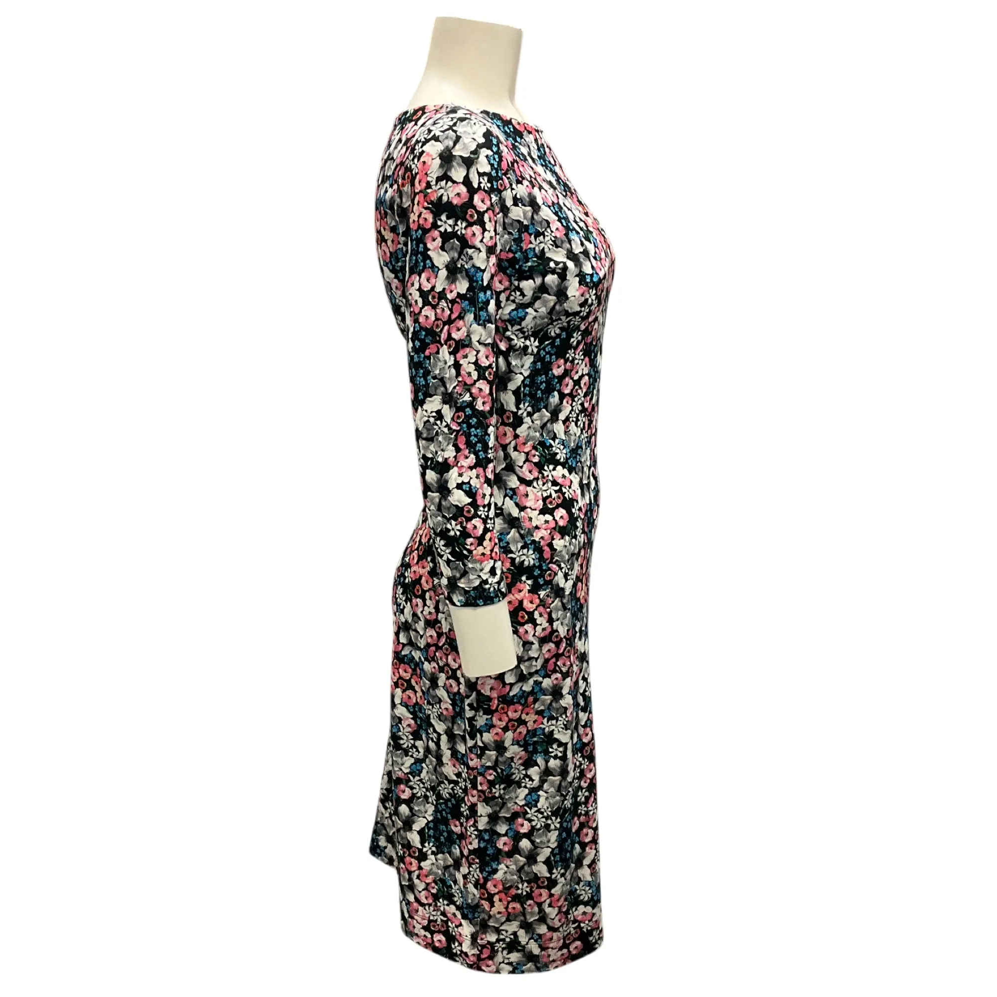 Erdem Black / Blue / Pink Floral Print Stretch Jersey Dress