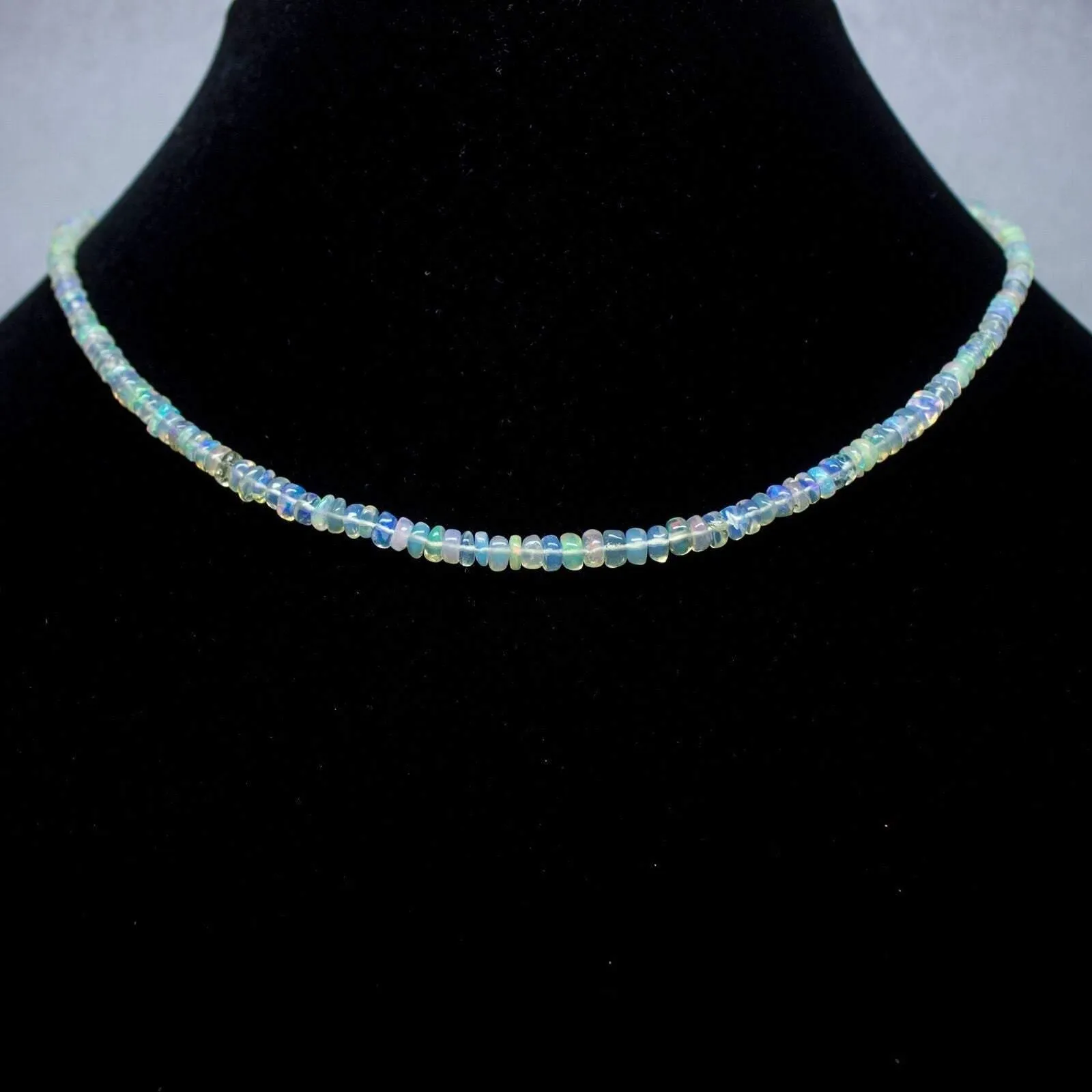 Ethiopian Opal Smooth Rondelle Beads Gold Vermeil Necklace 18" 3mm 4mm