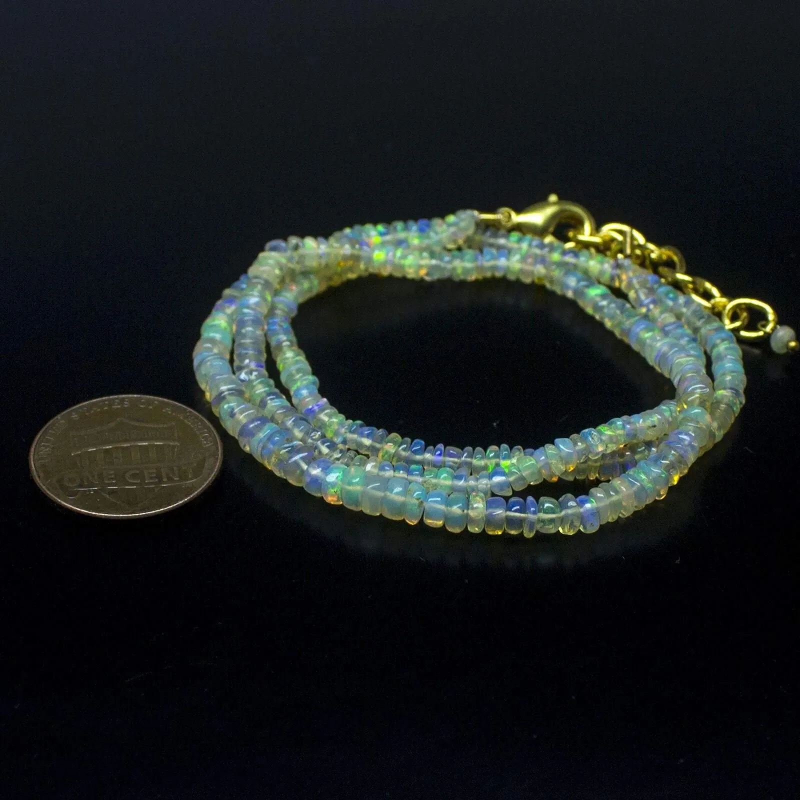 Ethiopian Opal Smooth Rondelle Beads Gold Vermeil Necklace 18" 3mm 4mm