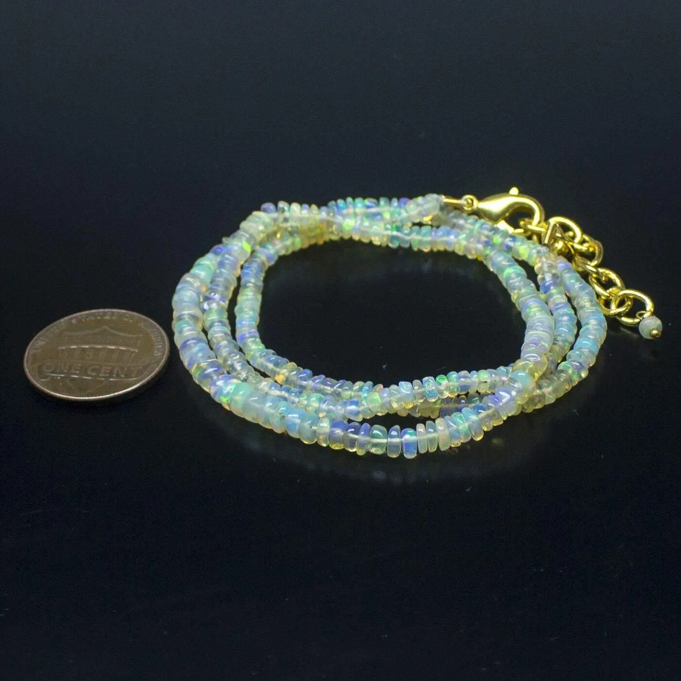 Ethiopian Opal Smooth Rondelle Beads Gold Vermeil Necklace 18" 3mm 4mm