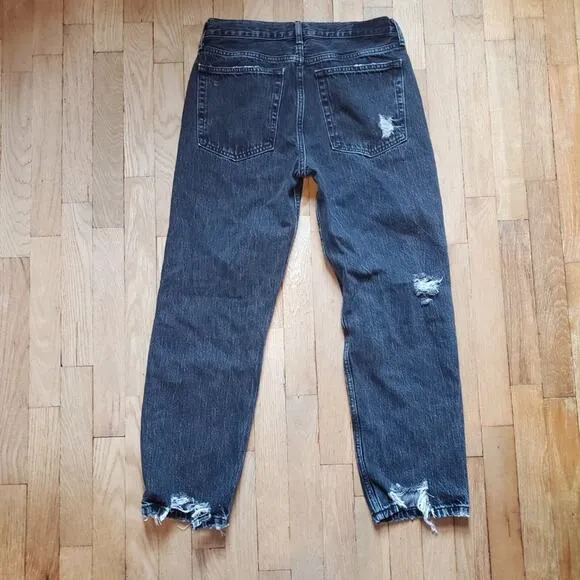 ETICA RHEA MIDRISE STRAIGHT CROP SMOKEY MOUNTAIN DISTRESSED BLACK DENIM JEANS