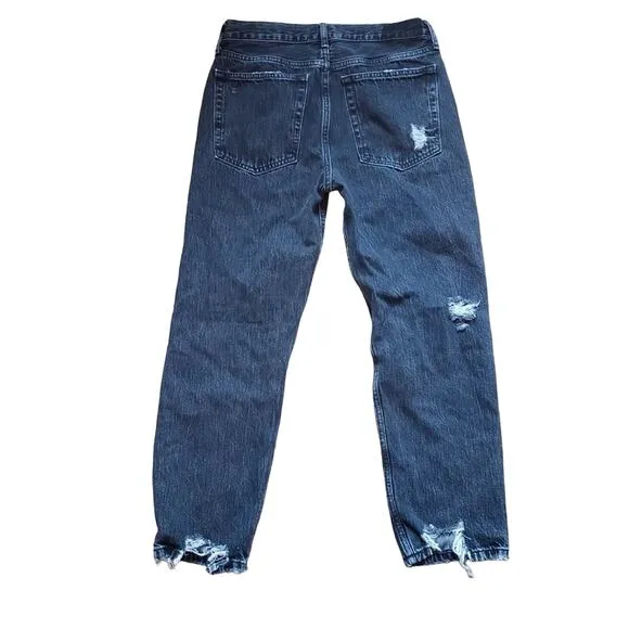 ETICA RHEA MIDRISE STRAIGHT CROP SMOKEY MOUNTAIN DISTRESSED BLACK DENIM JEANS