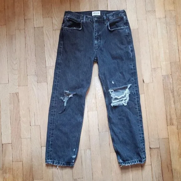 ETICA RHEA MIDRISE STRAIGHT CROP SMOKEY MOUNTAIN DISTRESSED BLACK DENIM JEANS