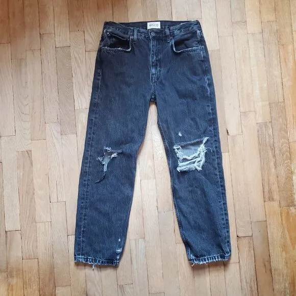 ETICA RHEA MIDRISE STRAIGHT CROP SMOKEY MOUNTAIN DISTRESSED BLACK DENIM JEANS