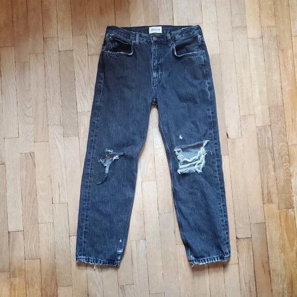 ETICA RHEA MIDRISE STRAIGHT CROP SMOKEY MOUNTAIN DISTRESSED BLACK DENIM JEANS