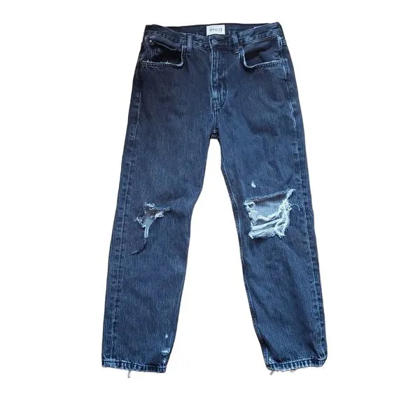ETICA RHEA MIDRISE STRAIGHT CROP SMOKEY MOUNTAIN DISTRESSED BLACK DENIM JEANS