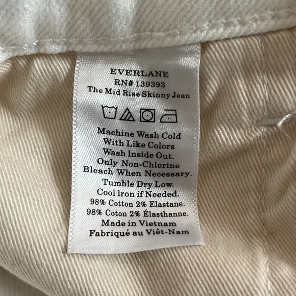 Everlane The Mid-Rise Skinny Jeans White 30 Ankle