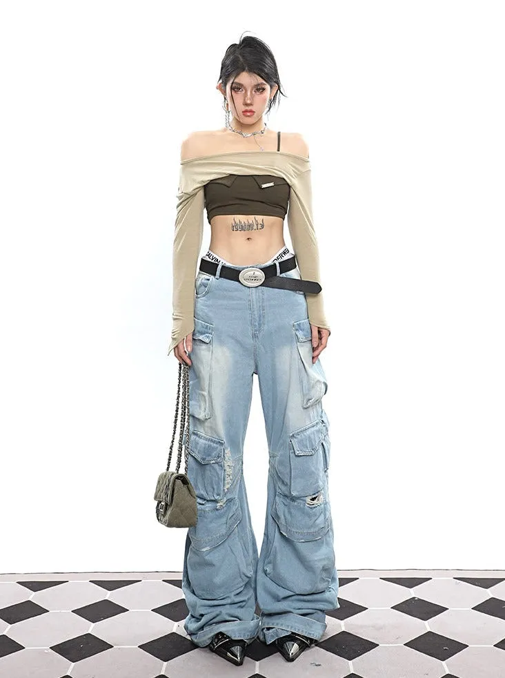 Faded Slouchy Cargo Jeans