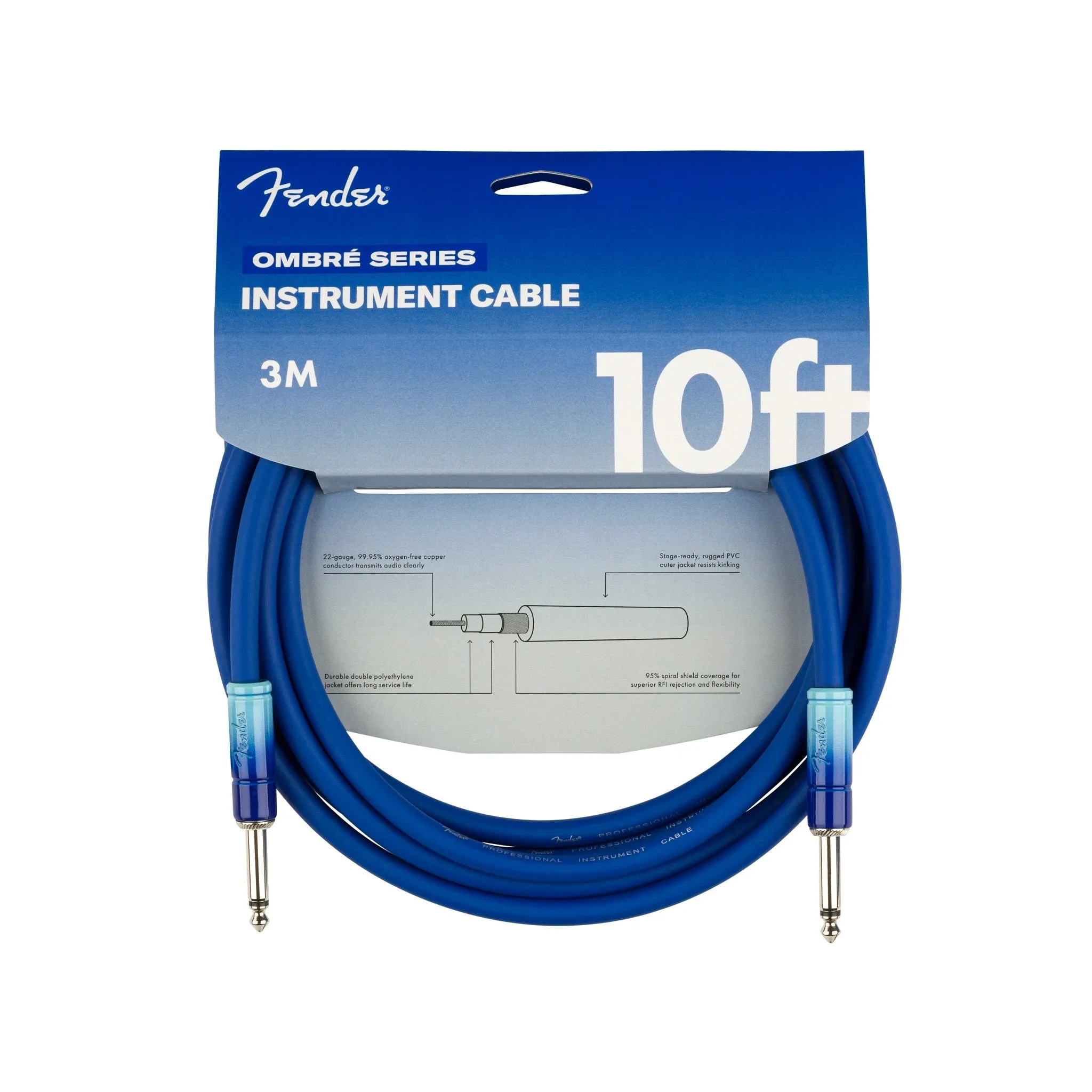 Fender Ombre Series Instrument Cable, 10 ft Straight/Straight, Belair Blue