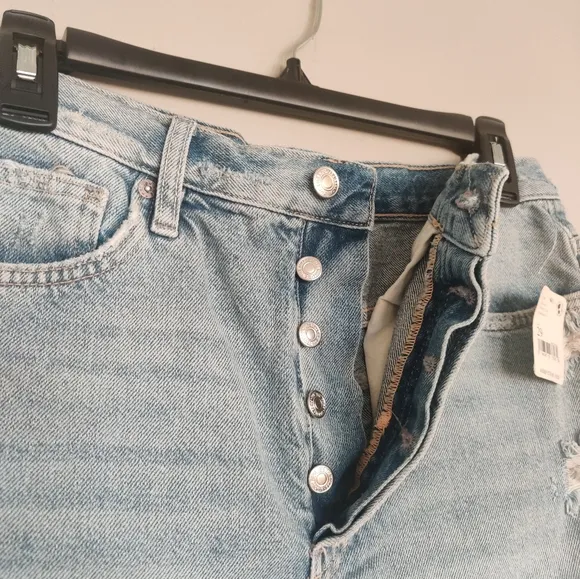 Free People Lasso High Rise Distressed Frayed Hem Denim Shorts