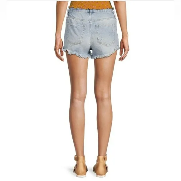Free People Lasso High Rise Distressed Frayed Hem Denim Shorts