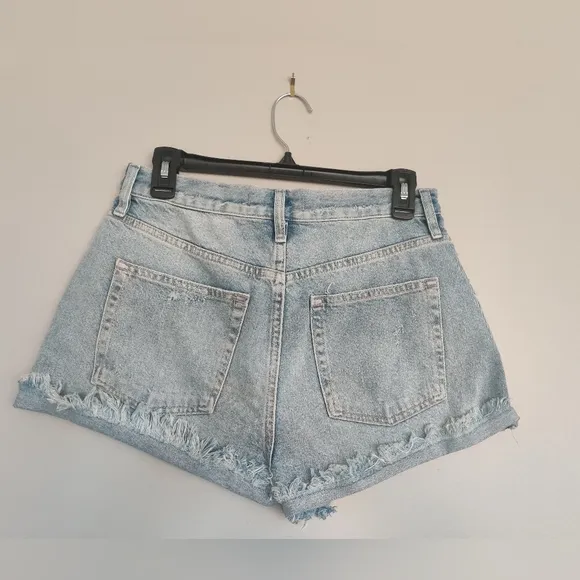 Free People Lasso High Rise Distressed Frayed Hem Denim Shorts