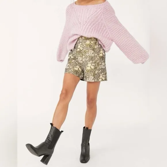 Free People Shine Like a Shorty in Jacquard Gold Combo - Size Medium