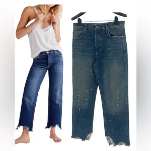 Free People We the Free Paint Splattered Maggie Tapered Baggy Boyfriend Jeans