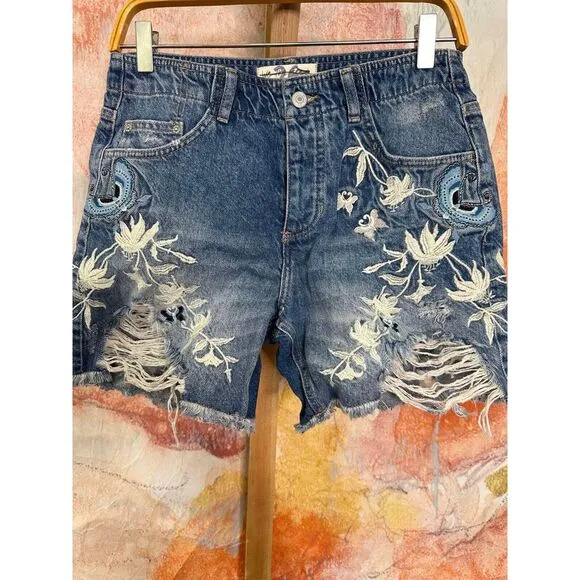 Free People You're My Butterfly Embroidered Shorts
