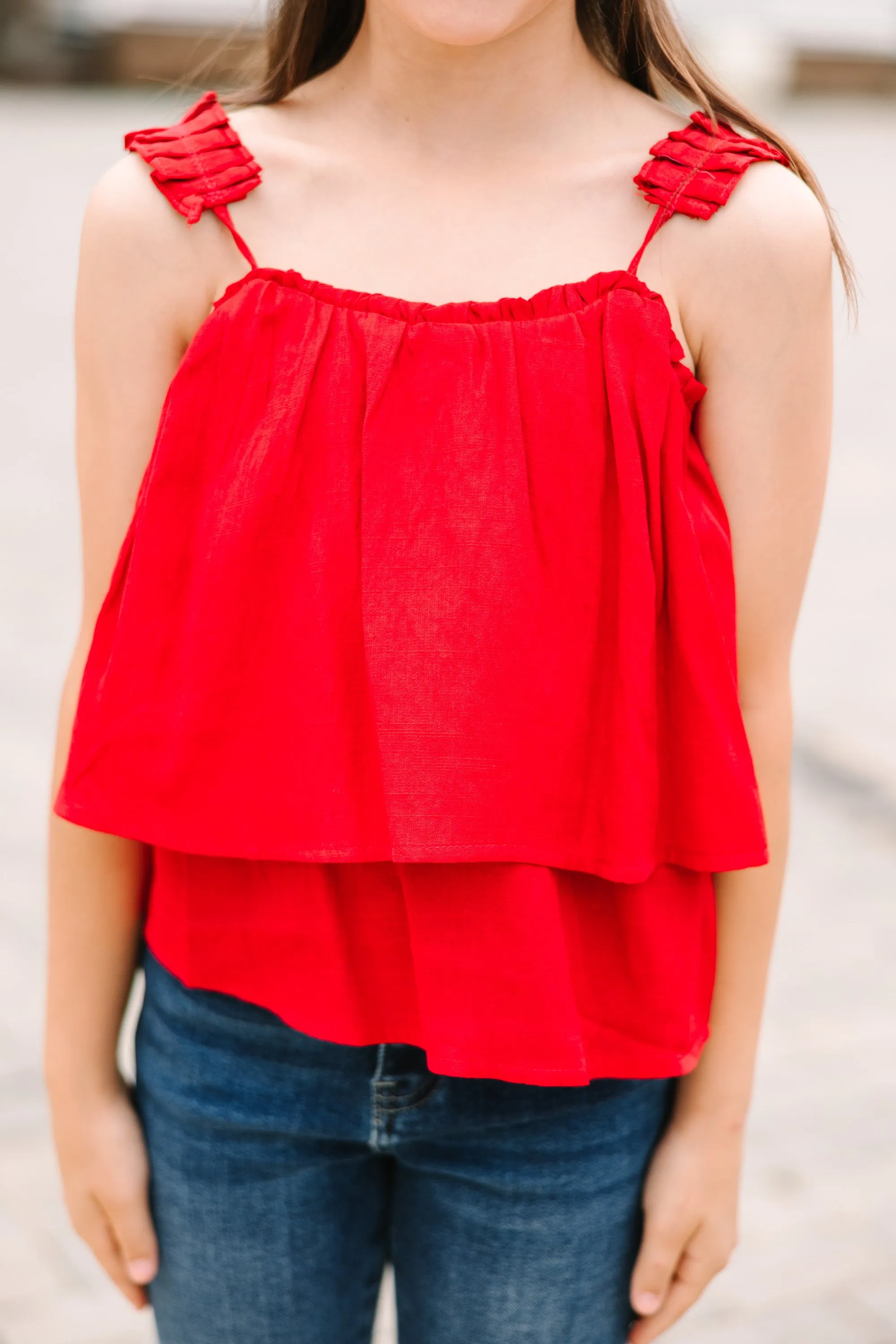 Girls: Feeling Fine Red Ruffled Tank