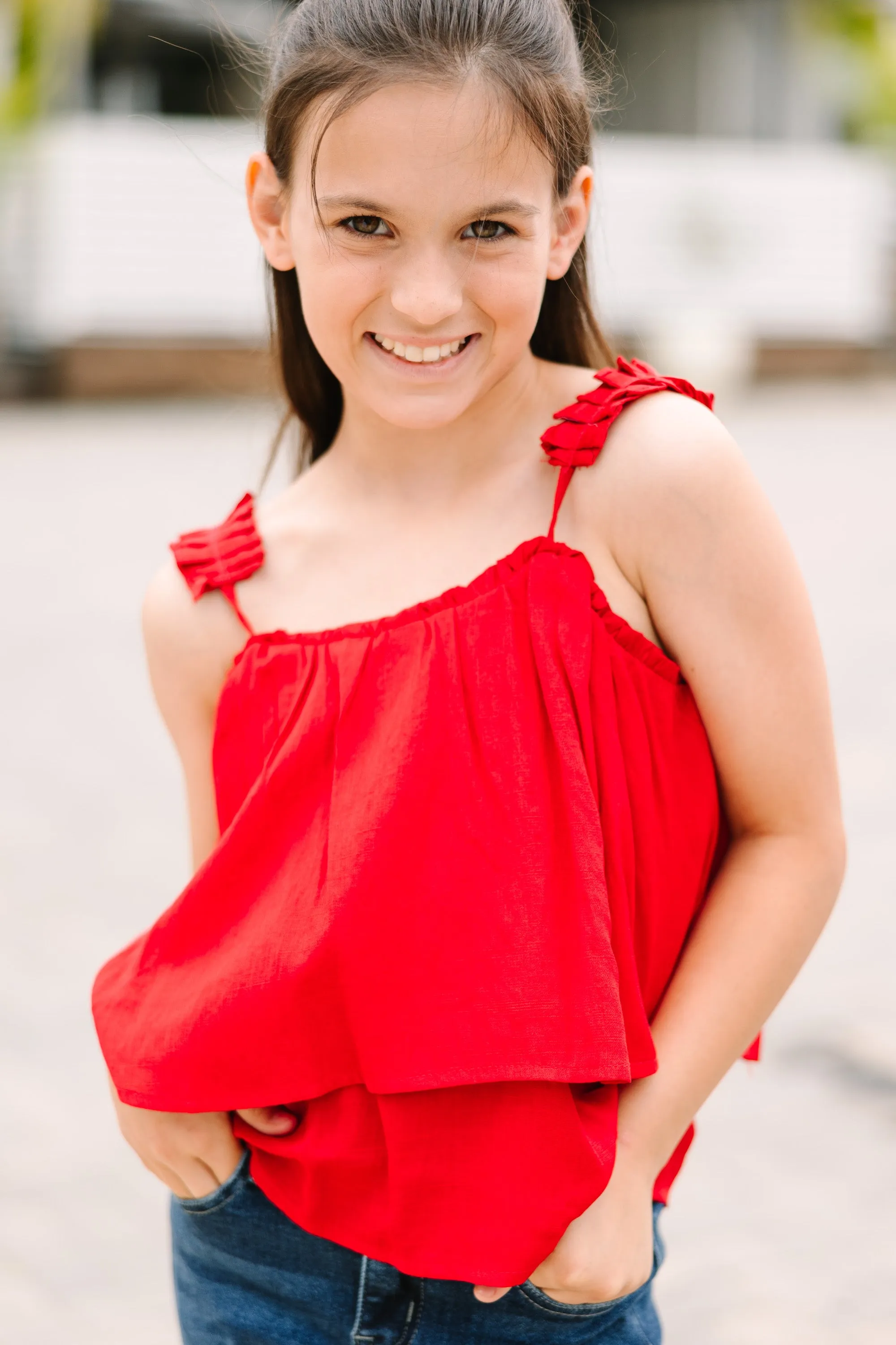 Girls: Feeling Fine Red Ruffled Tank