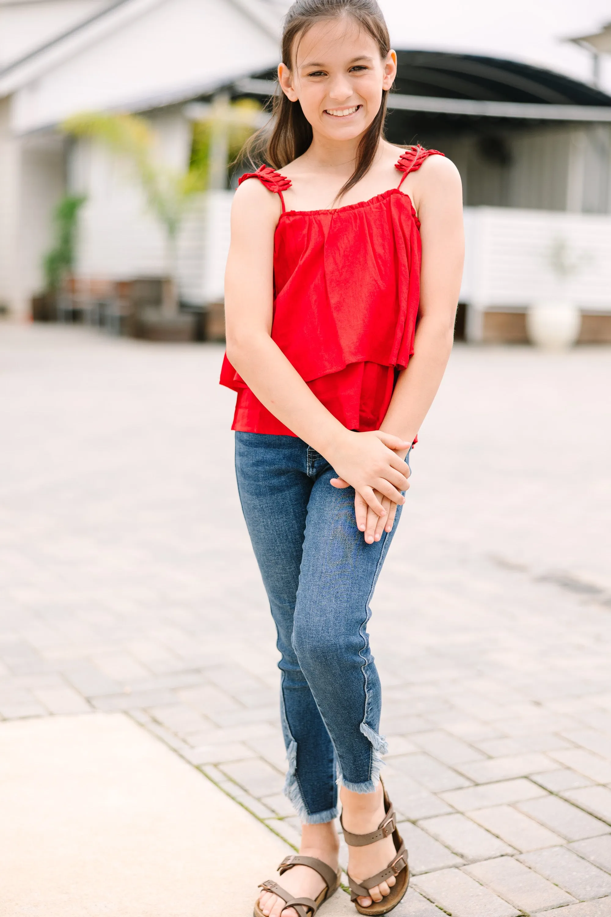 Girls: Feeling Fine Red Ruffled Tank