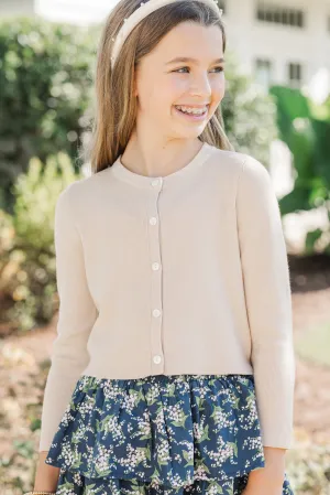Girls: Feeling Just Fine Taupe Brown Cardigan