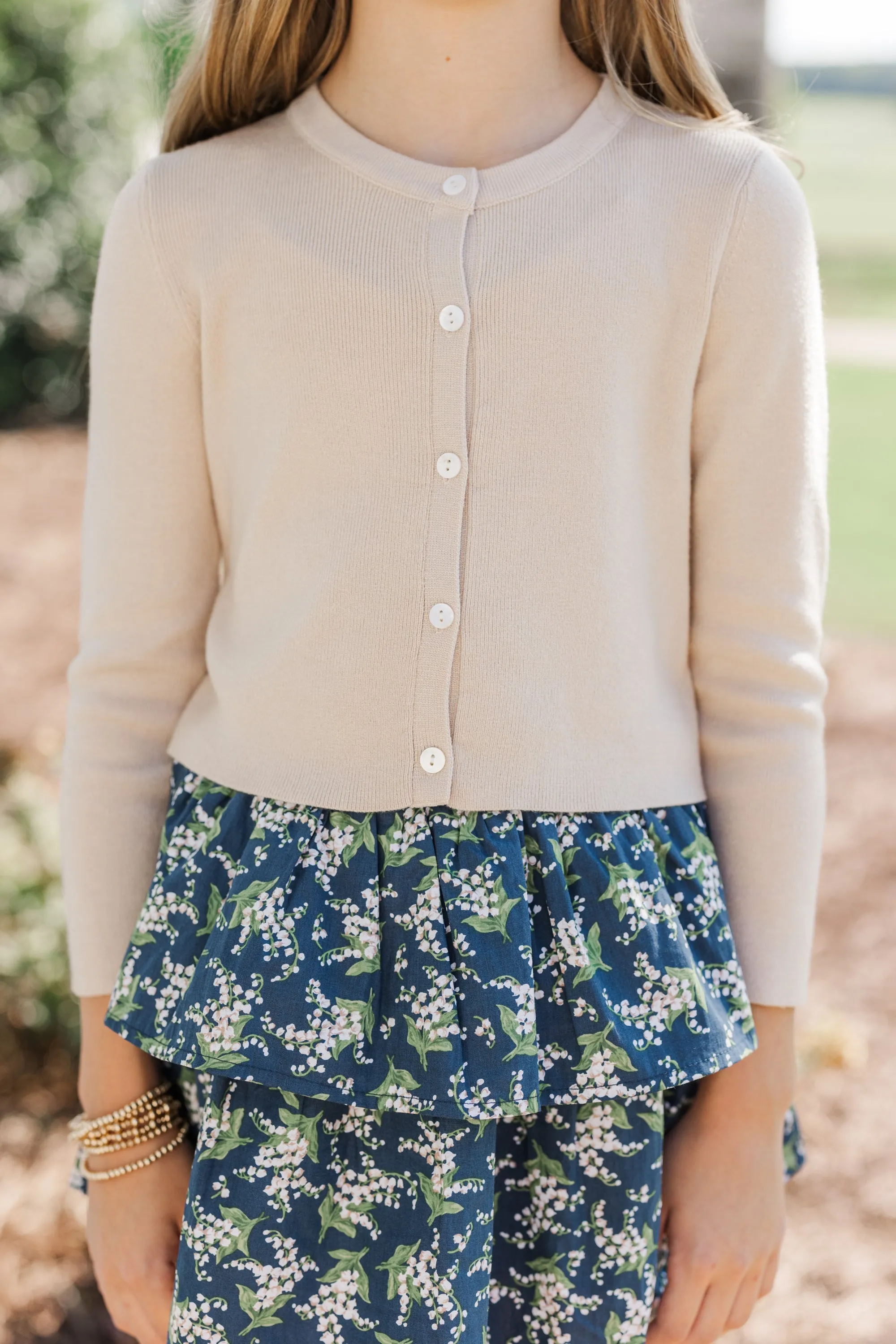 Girls: Feeling Just Fine Taupe Brown Cardigan
