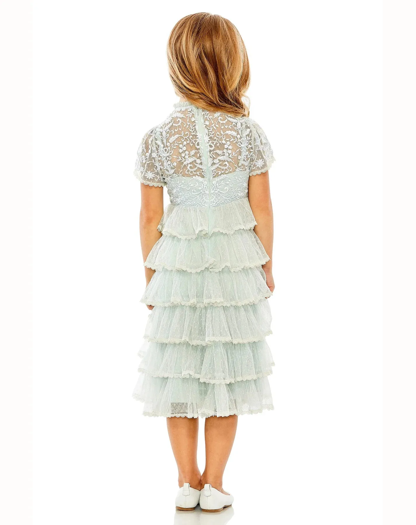 GIRLS HIGH NECK EMBROIDERED SHORT SLEEVE MINI DRESS