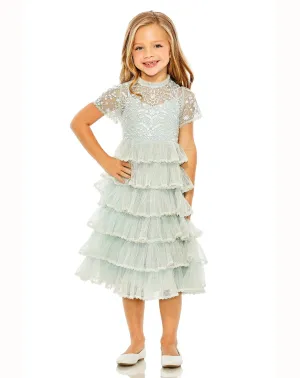 GIRLS HIGH NECK EMBROIDERED SHORT SLEEVE MINI DRESS