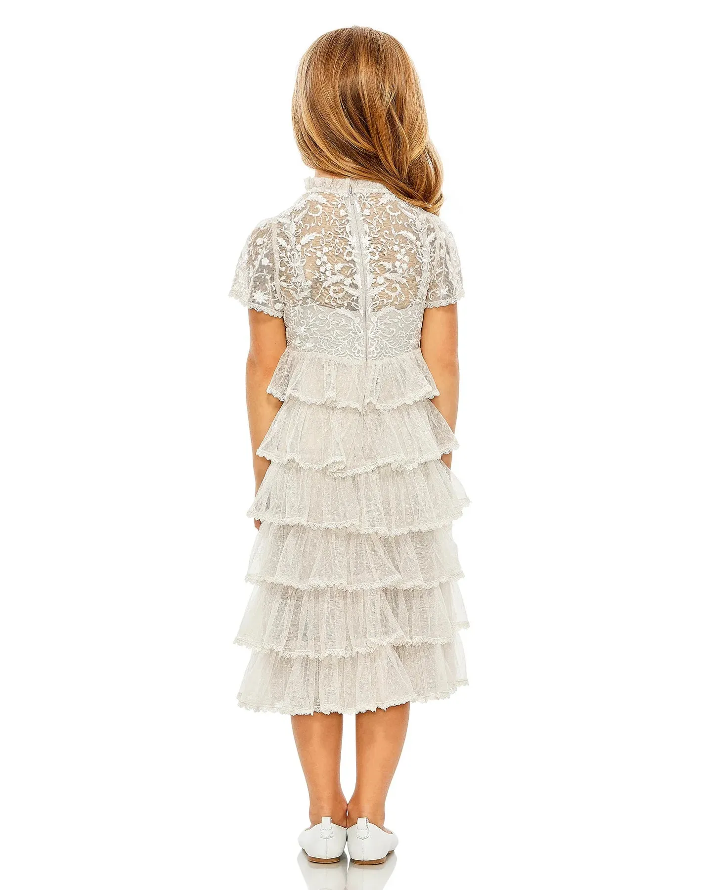 GIRLS HIGH NECK EMBROIDERED SHORT SLEEVE MINI DRESS