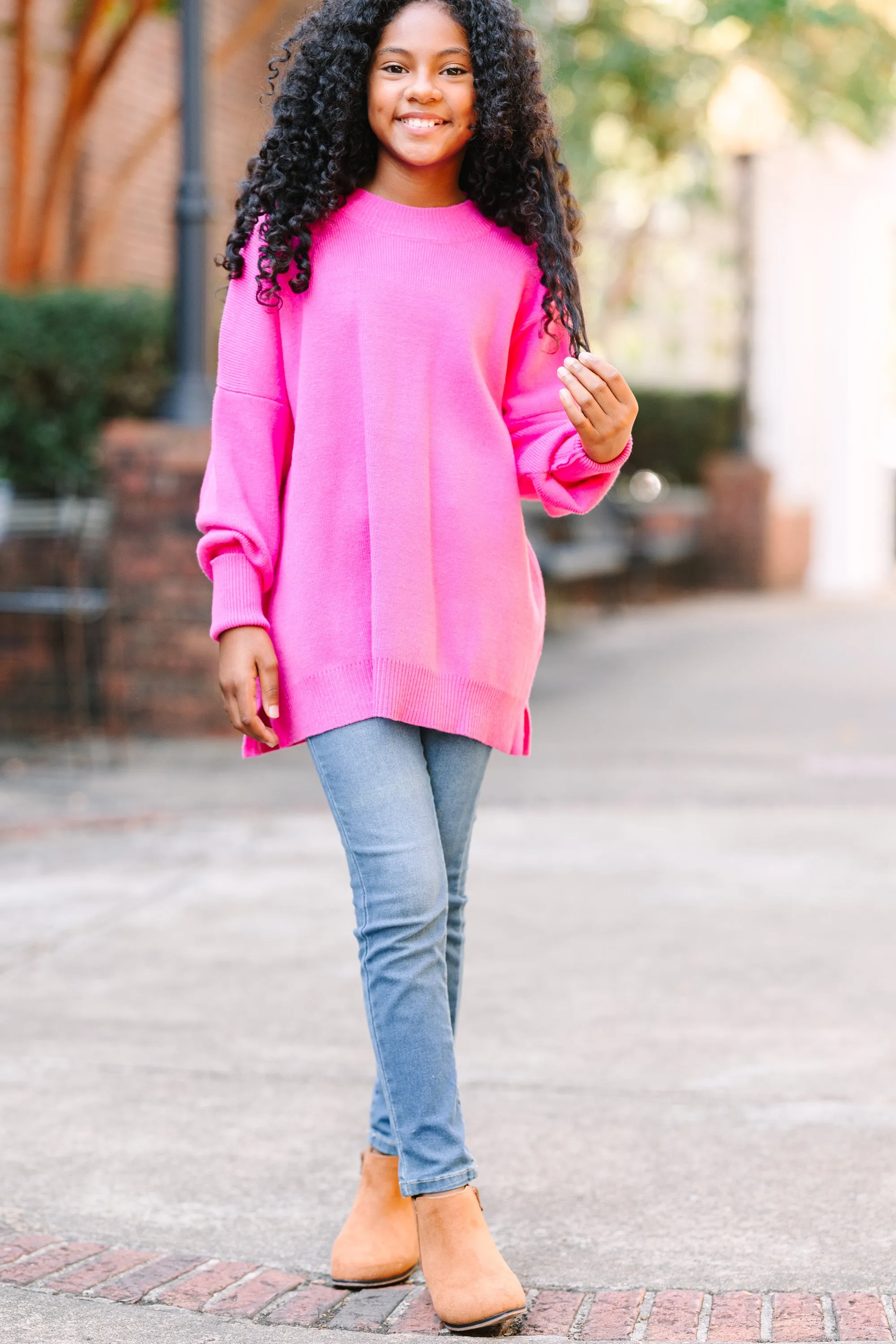 Girls: Just So You Candy Pink Mock Neck Sweater