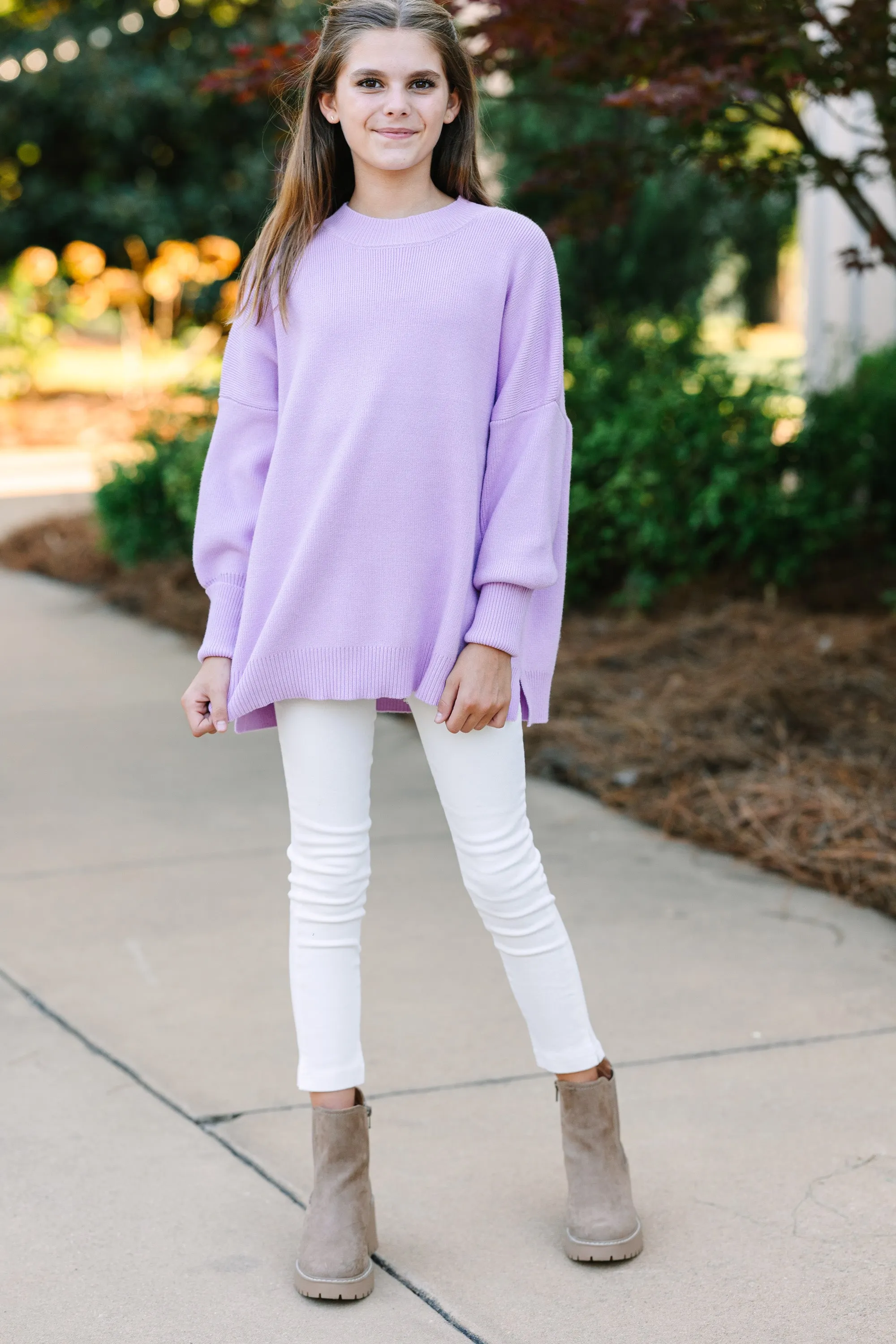 Girls: Just So You Lavender Purple Mock Neck Sweater