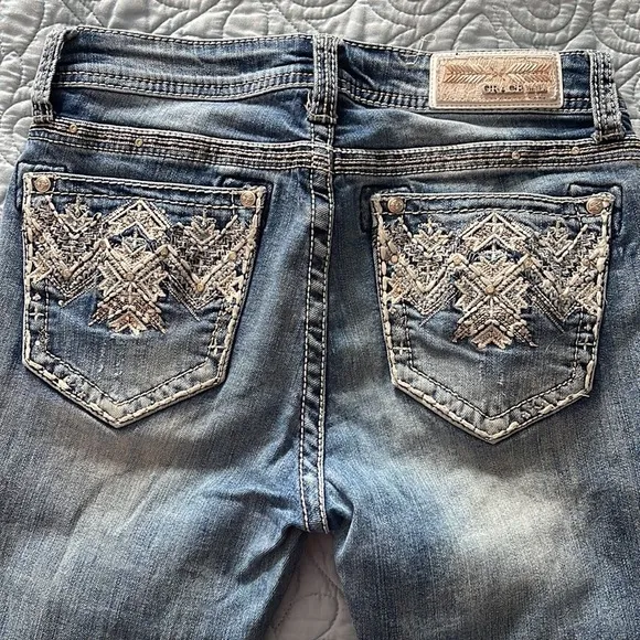 Grace in LA Embroidered Bootcut Jeans - Long Length