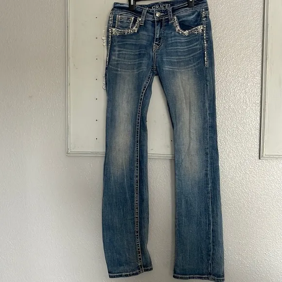 Grace in LA Embroidered Bootcut Jeans - Long Length