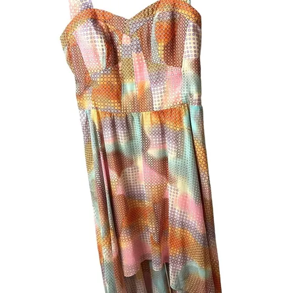GUESS  Hi Low Chiffon Sweetheart Party Dress Pastels Demure SZ 12  EUC