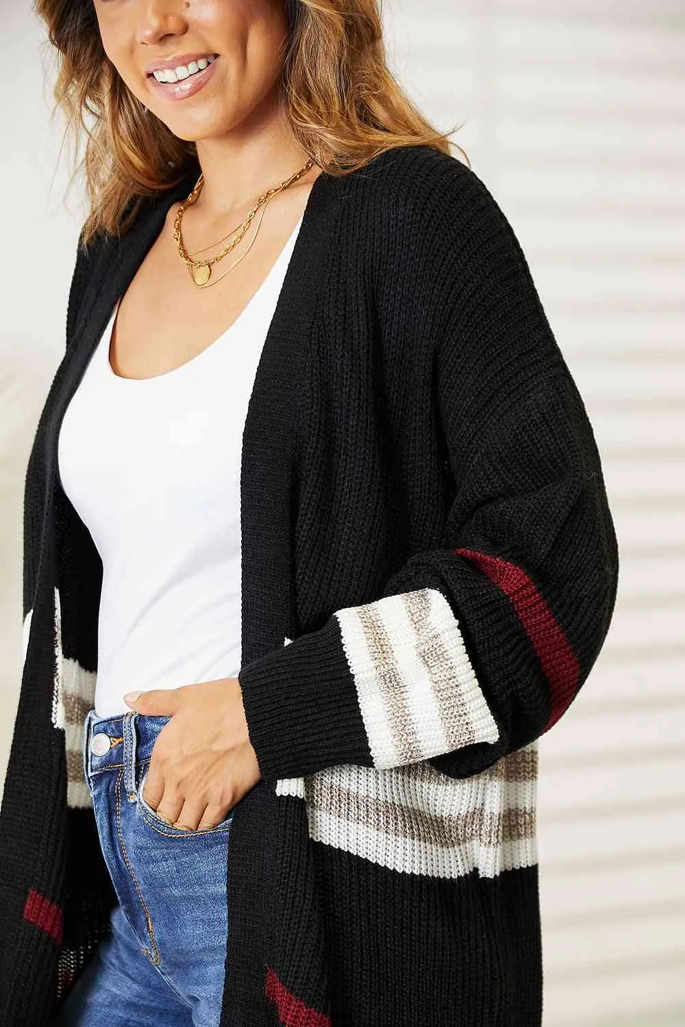 Harmony Striped Rib-Knit Cardigan