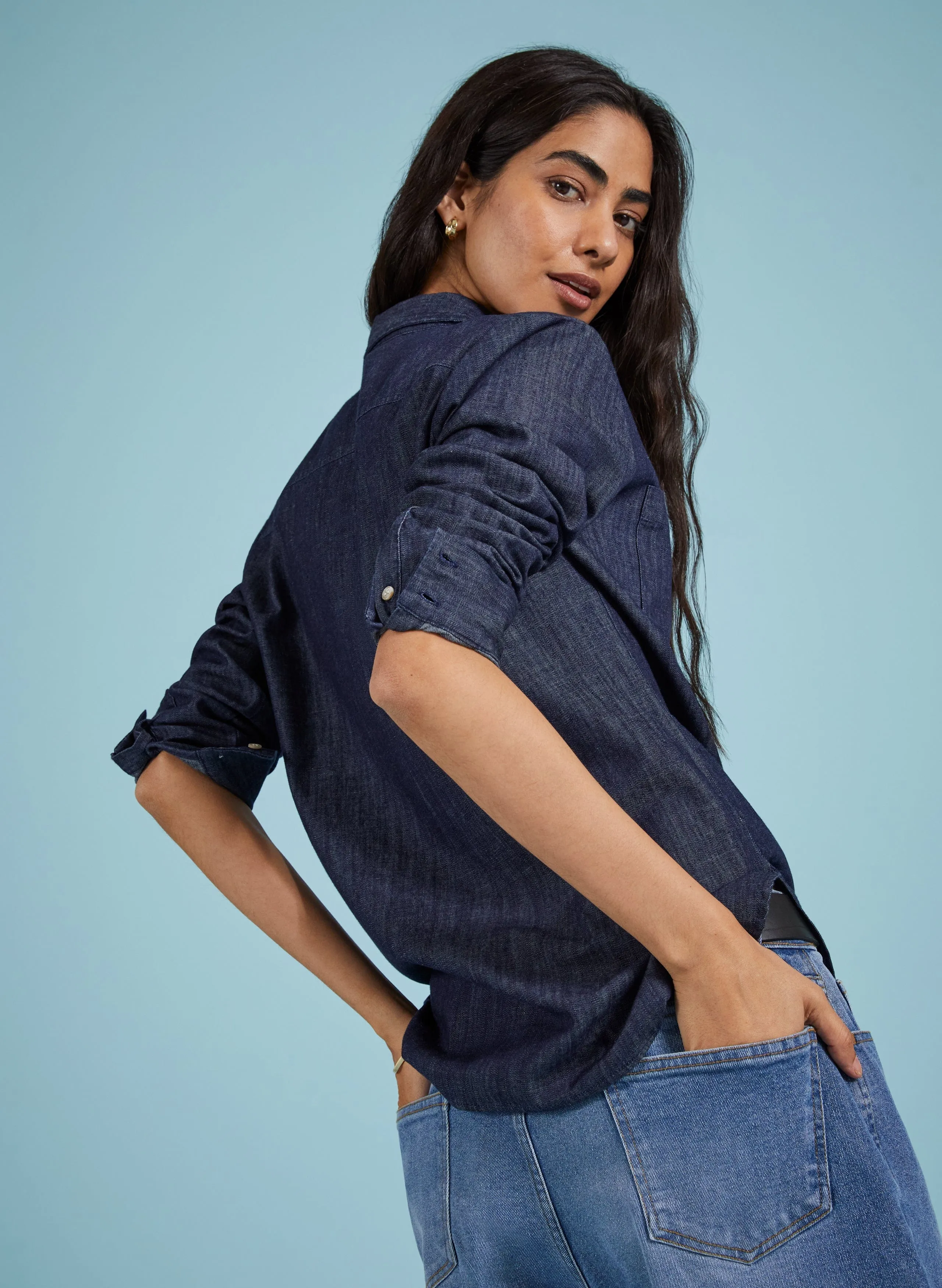 Hattie Organic Denim Shirt | Dark Indigo