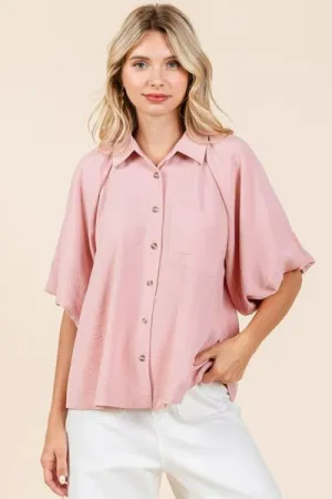 Hazel Blues® |  Mittoshop Airflow Short Bubble Sleeve Button Down Shirt