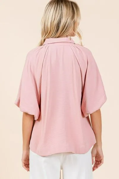 Hazel Blues® |  Mittoshop Airflow Short Bubble Sleeve Button Down Shirt