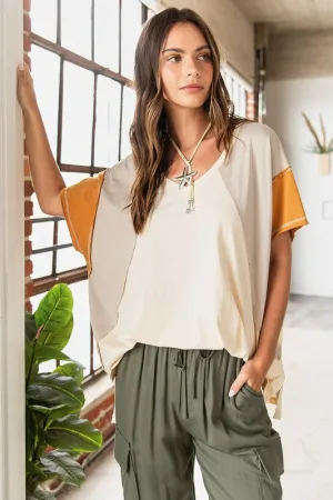 Hazel Blues® |  Mittoshop Color Block V-Neck Short Sleeve T-Shirt