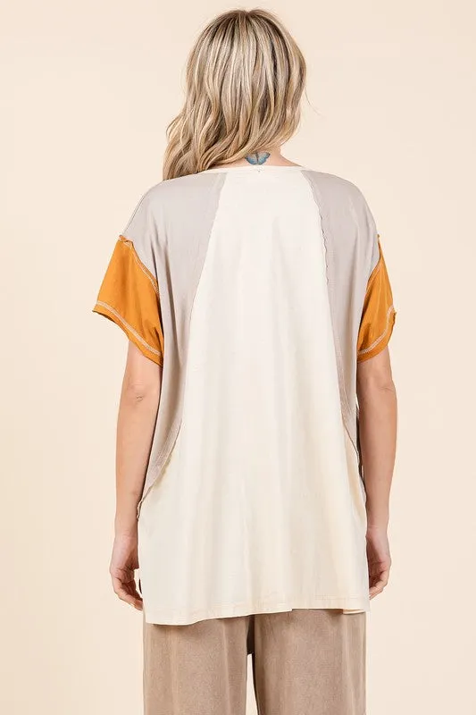 Hazel Blues® |  Mittoshop Color Block V-Neck Short Sleeve T-Shirt