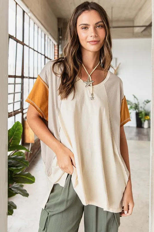 Hazel Blues® |  Mittoshop Color Block V-Neck Short Sleeve T-Shirt