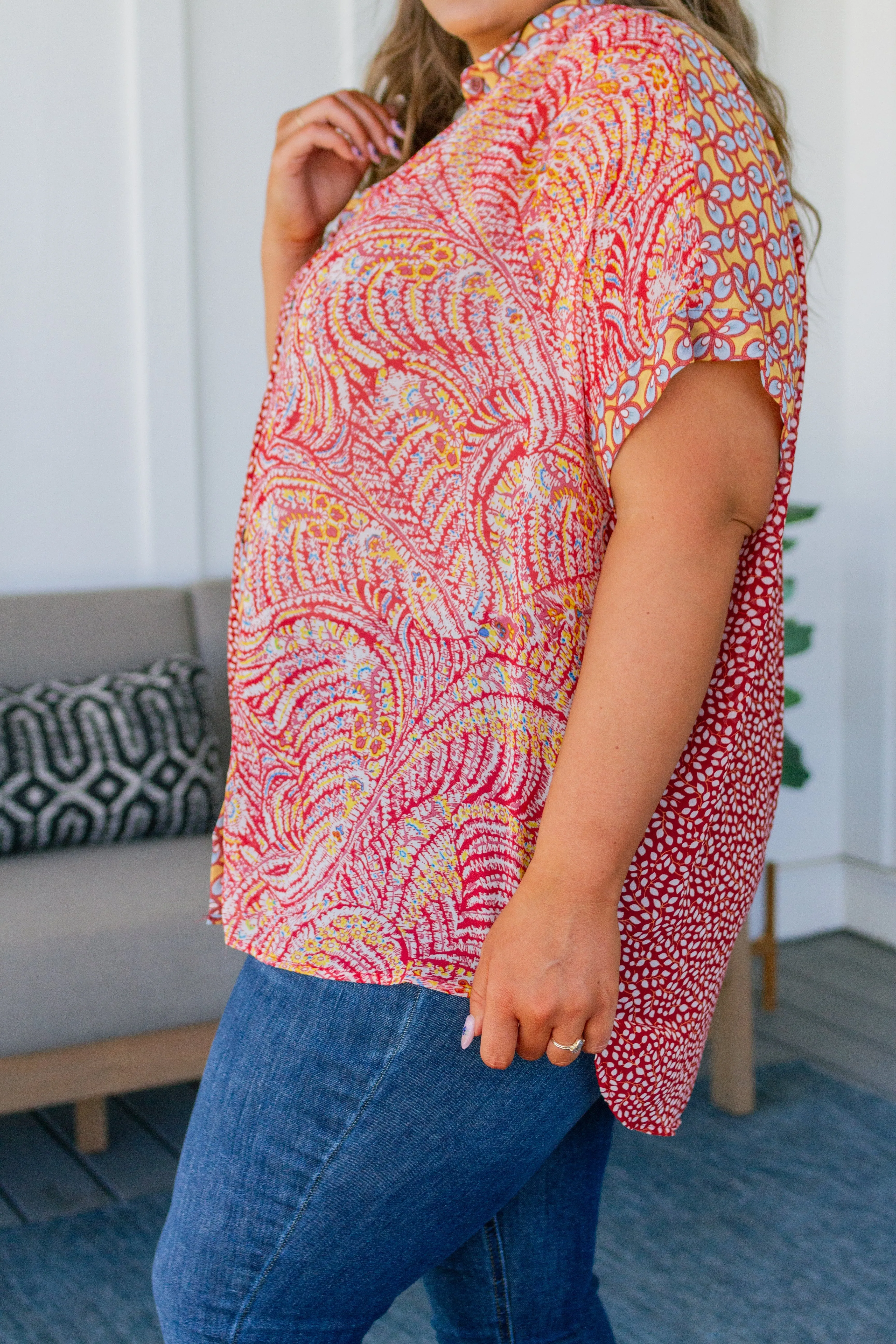 Hazel Blues® |  No Competition Mixed Print Button Down