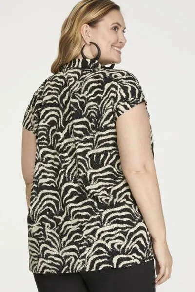 Hazel Blues® | She   Sky Printed Button Down Cap Sleeve Shirt