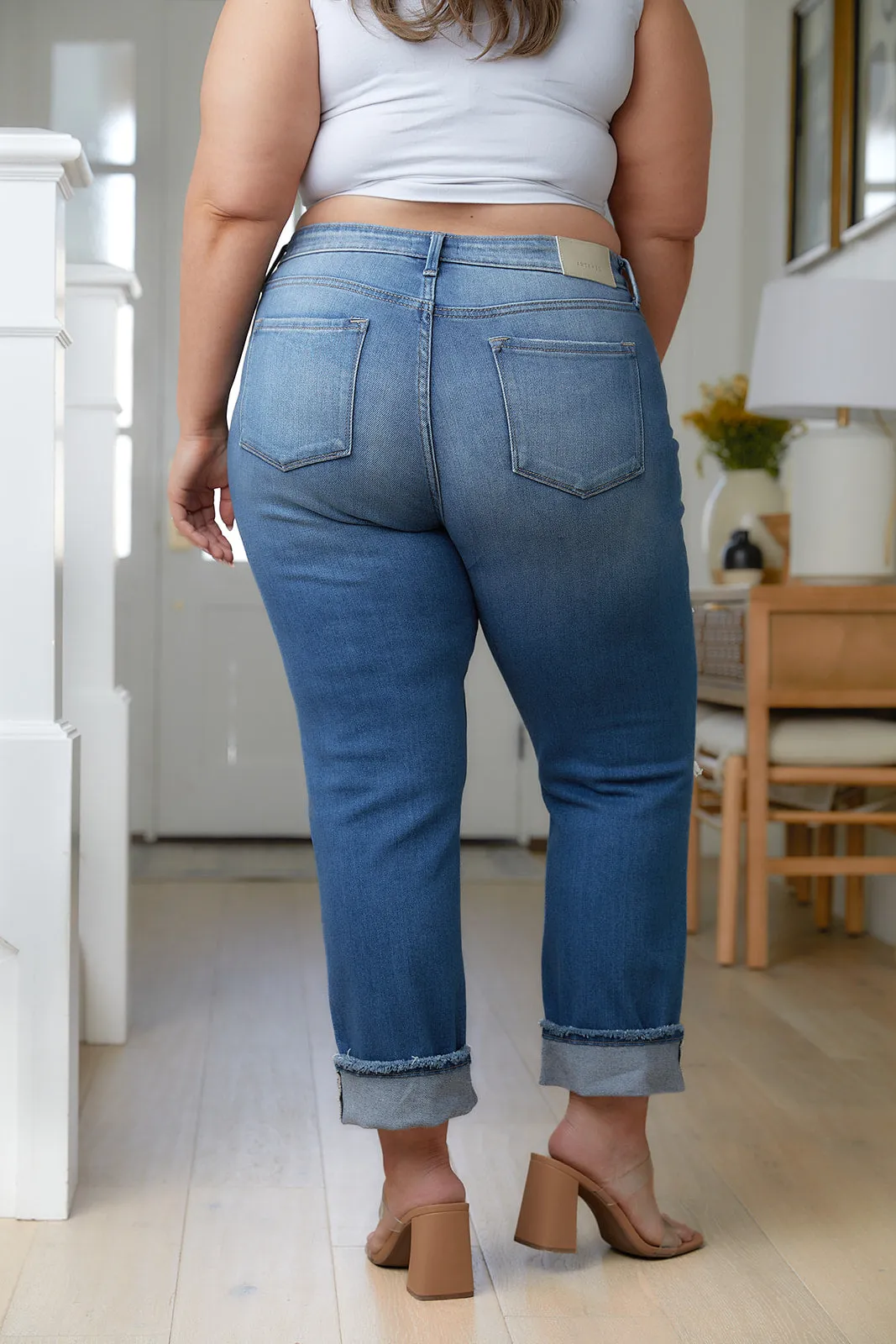 High-Rise Distressed Straight Leg Jeans by Artemis