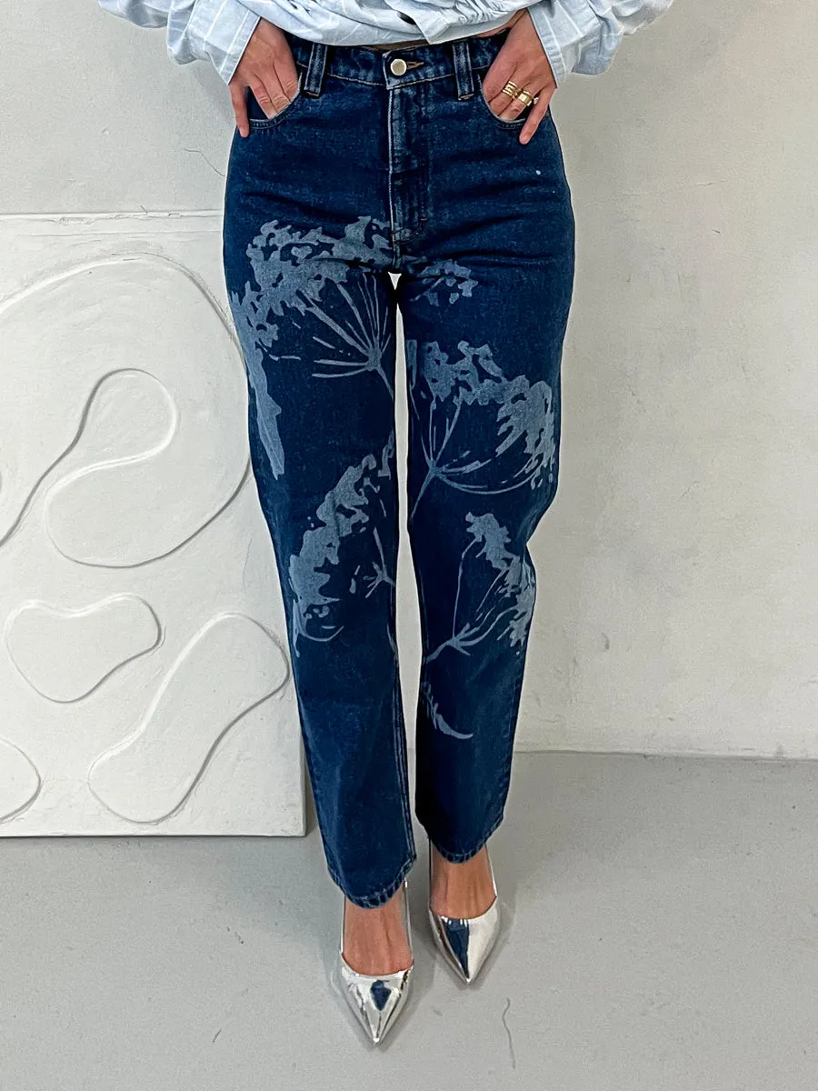 High Waisted Organic & Recycled Laser Dandelion Dark Blue Jeans
