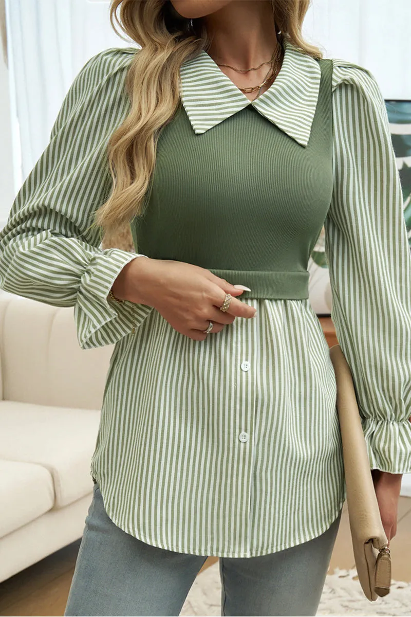 HTR1102 Striped Layered Blouse