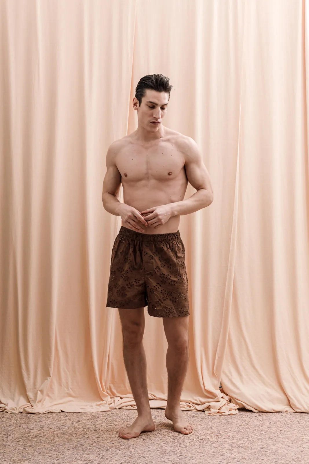 Iberis Embroidered Boxer Shorts Brown