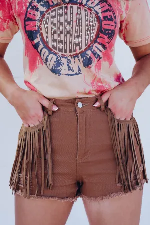 In Style Fringe Denim Shorts - Mocha