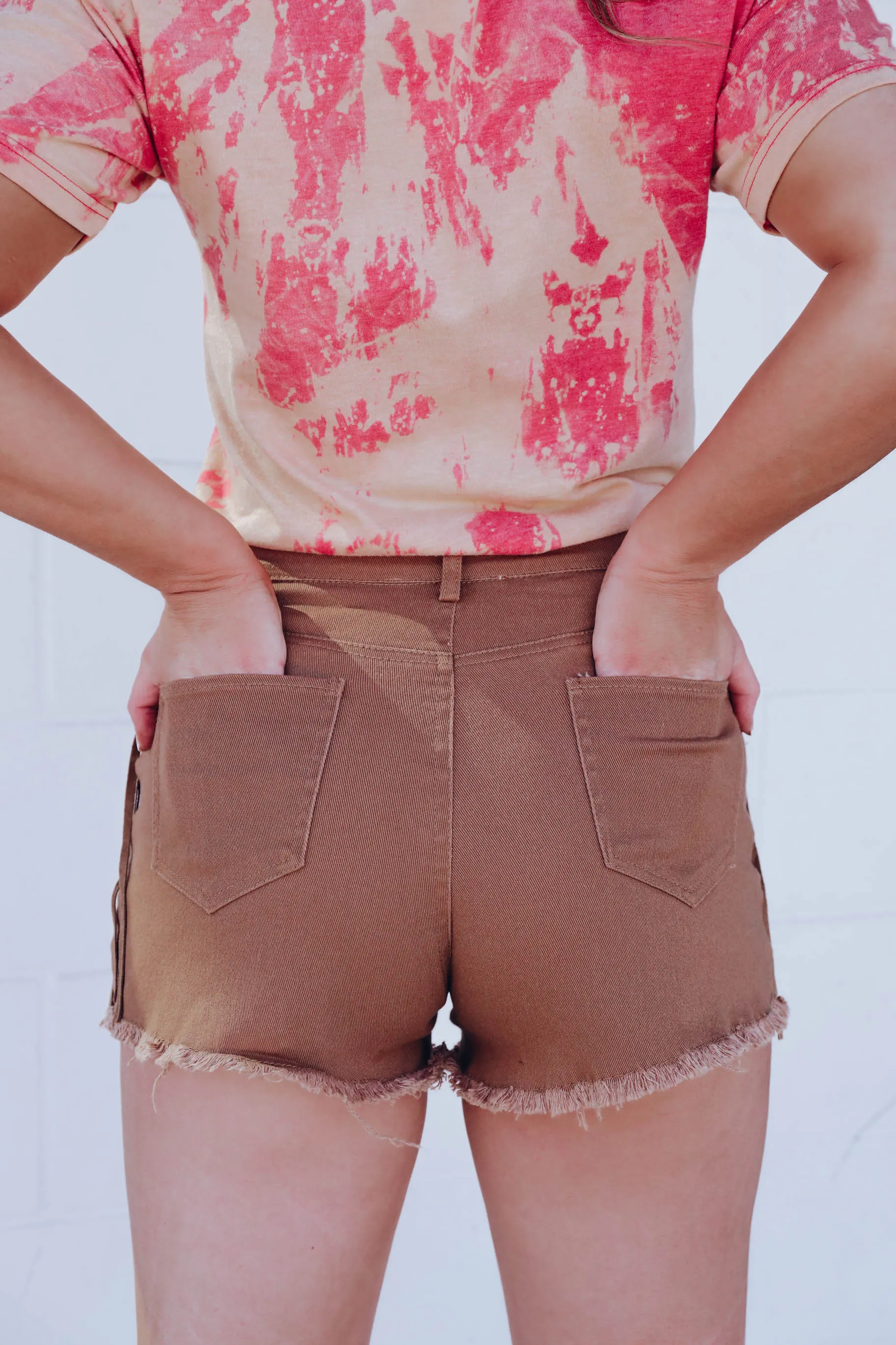 In Style Fringe Denim Shorts - Mocha
