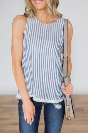 It Gets Sweeter Baby Blue Striped Tank Top