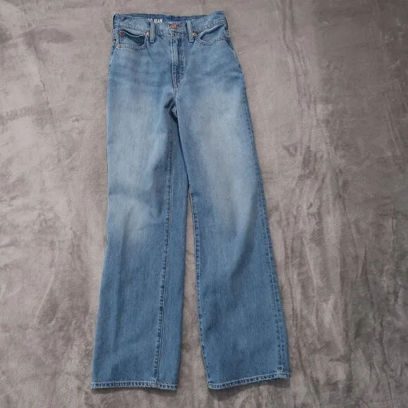 J Crew Jeans Womens 25 Blue 90s Wide Leg Whiskering Light Wash Casual Preppy