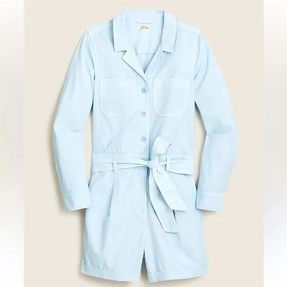 J. Crew Size 14 Foundry Chino Shorts Overalls Light Sky Blue Belted Relaxed Fit